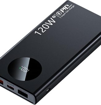 Cargador portátil de 120 W para viajes, multifuncional, de carga rápida para teléfonos y tabletas.