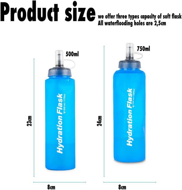 Botella de agua suave, plegable, suave, plegable, para ciclismo, maratón, correr, senderismo, libre de BPA, sin PVC, botella suave, bolsa reutilizable, botella de deporte, - Imagen 2