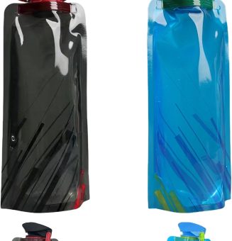 Cosyhav Botella de agua plegable, paquete de 2 botellas de agua plegables de 700 ml para senderismo, correr, ciclismo y montañismo, botella de agua portátil para correr, a prueba de fugas y ligera