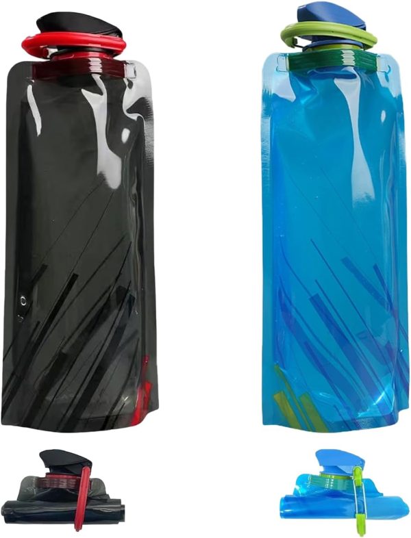 Cosyhav Botella de agua plegable, paquete de 2 botellas de agua plegables de 700 ml para senderismo, correr, ciclismo y montañismo, botella de agua portátil para correr, a prueba de fugas y ligera