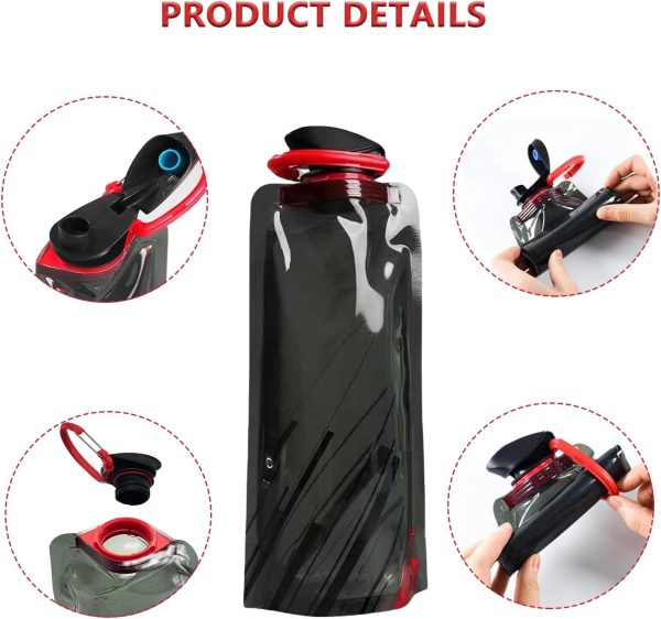 Cosyhav Botella de agua plegable, paquete de 2 botellas de agua plegables de 700 ml para senderismo, correr, ciclismo y montañismo, botella de agua portátil para correr, a prueba de fugas y ligera - Imagen 2