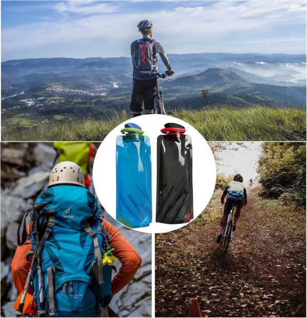 Cosyhav Botella de agua plegable, paquete de 2 botellas de agua plegables de 700 ml para senderismo, correr, ciclismo y montañismo, botella de agua portátil para correr, a prueba de fugas y ligera - Imagen 4