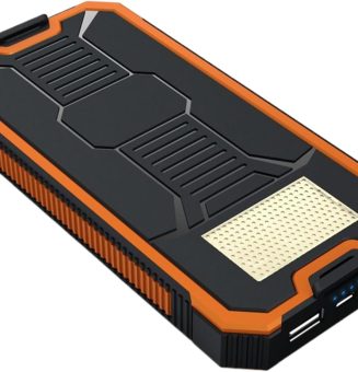 Banco de energía solar, cargador portátil, cargador inalámbrico de 10000 mAh, resistente, de 16 x 8 x 1,7 cm, con linterna para viajes y acampadas.