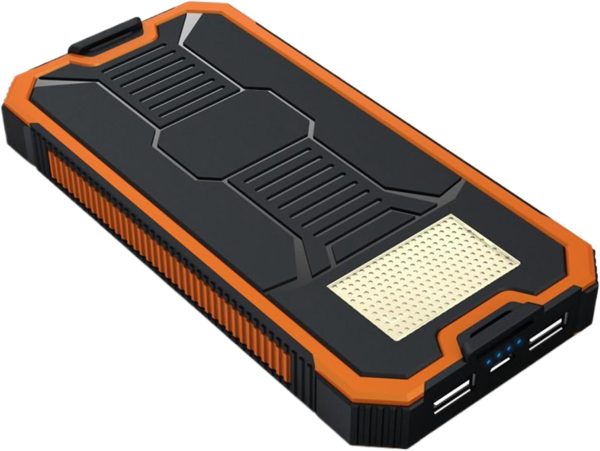 Banco de energía solar, cargador portátil, cargador inalámbrico de 10000 mAh, resistente, de 16 x 8 x 1,7 cm, con linterna para viajes y acampadas.