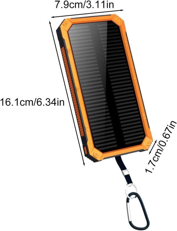 Banco de energía solar, cargador portátil, cargador inalámbrico de 10000 mAh, resistente, de 16 x 8 x 1,7 cm, con linterna para viajes y acampadas. - Imagen 2
